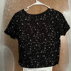 crop top celestial moon and stars shirt womens